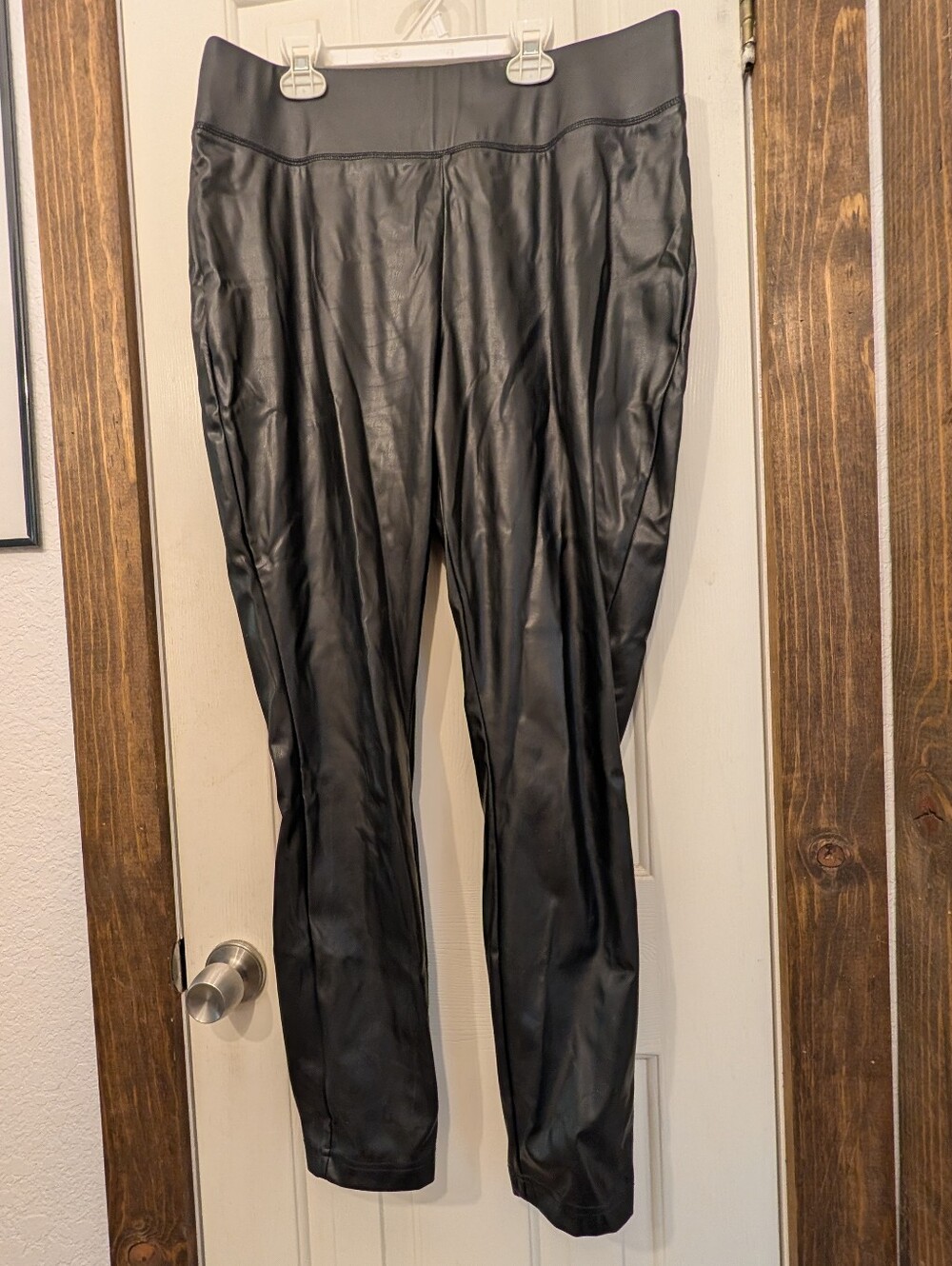 Faux Leather Black Leggings Pants Stretch Elastic Size 14 Biker Pleather Liquid